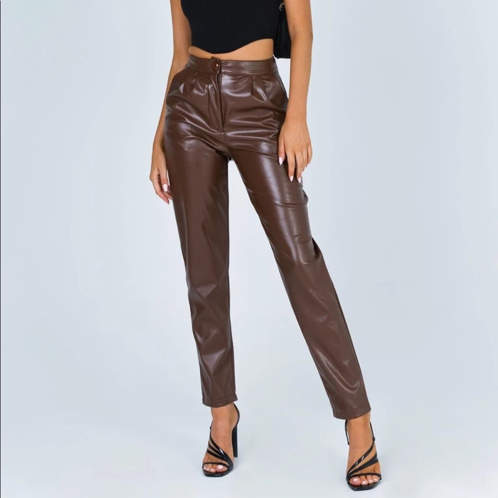 Princess Polly high waisted brown faux leather pants